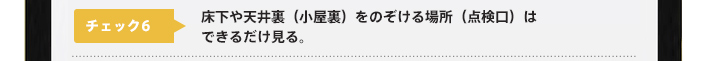 チェック6：床下や天井裏（小屋裏）をのぞける場所（点検口）はできるだけ見る。